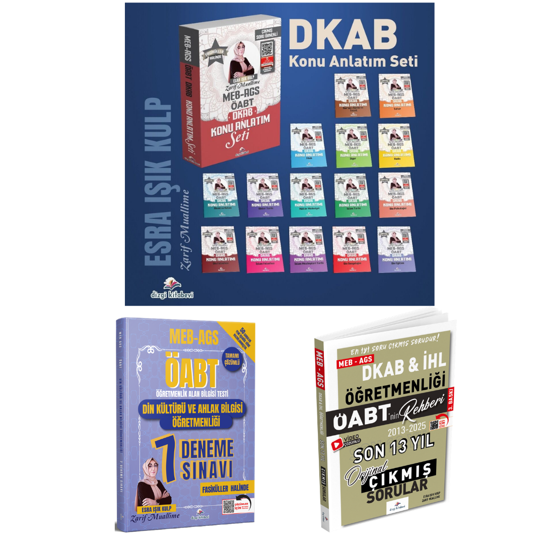 Dizgi Kitap 2026 Meb Ags Öabt Din Kültürü ve Ahlak Bilgisi Öğretmenliği Konu Anlatım Seti & Tamamı Pdf Çözümlü 7 Deneme & Çıkmış Sorular Esra Işık Kulp Zarif Muallime Seti