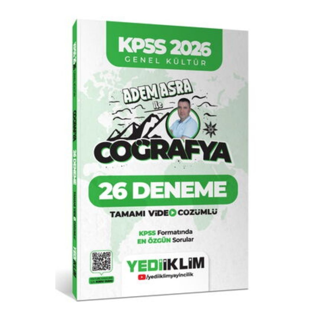 KPSS 2026 Genel Kültür Adem Asra ile Coğrafya Tamamı Video Çözümlü 26 Deneme Yediiklim Yayınları