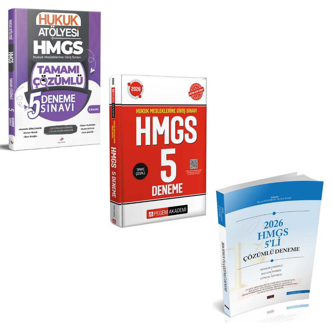 Dizgi Kitap 2026 Hukuk Atölyesi HMGS Hukuk Mesleklerine Giriş Sınavı 5 Deneme Sınavı & Hmgs 5'li Deneme Pegem Yayınları & HMGS 5'li Deneme Sınavı Savaş Yayınları Seti