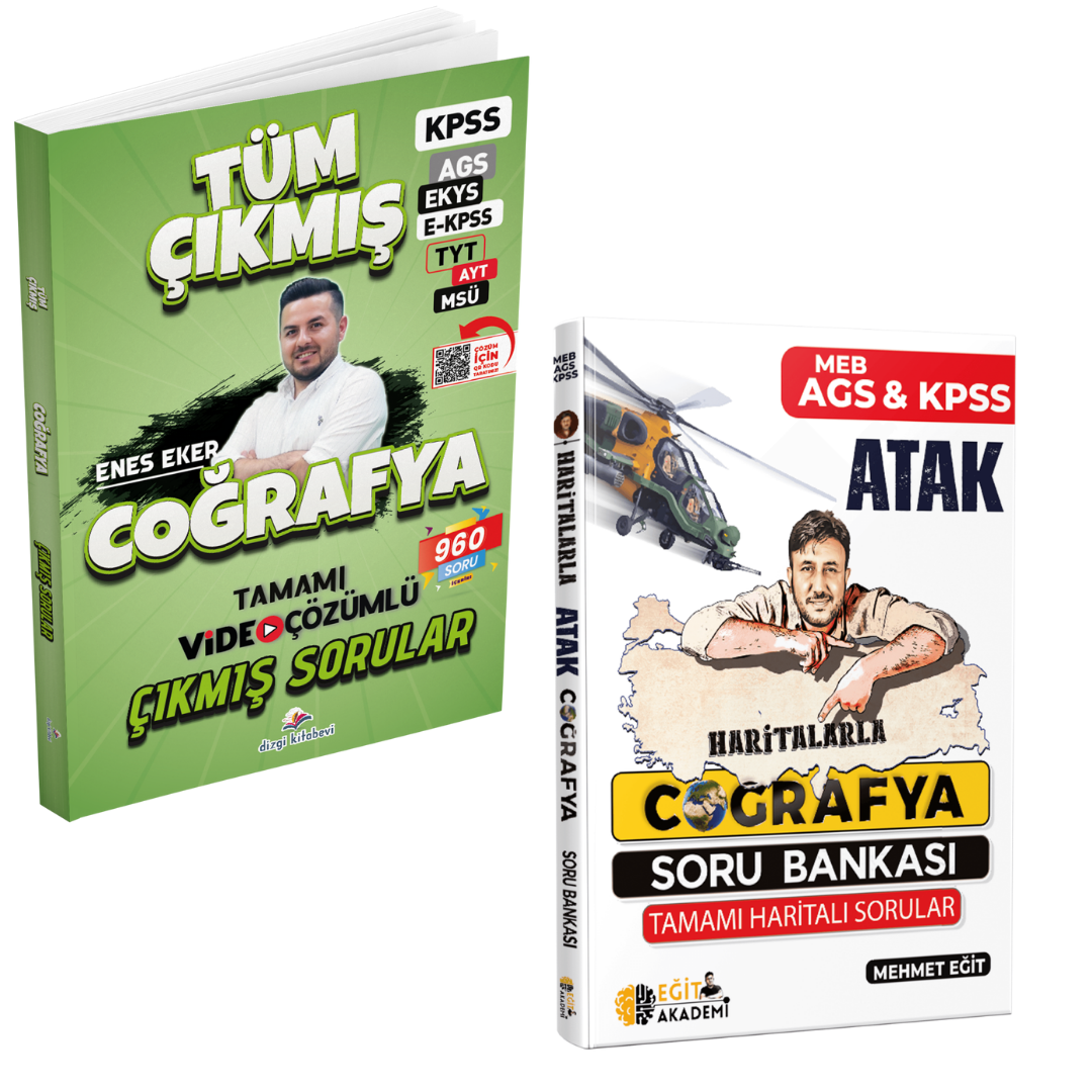 Dizgi Kitap 2026 Coğrafya Tüm Sınavlar Tamamı Çıkmış Sorular ve KPSS & Meb Ags Haritalarla Atak Coğrafya Soru Bankası Eğit Akademi Seti