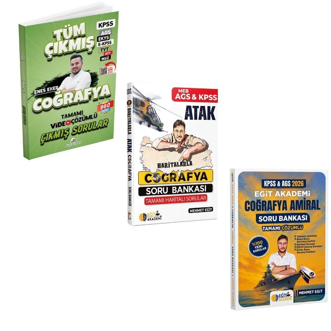 Dizgi Kitap 2026 Dizgi Kitap Coğrafya Tüm Sınavlar Çıkmış Sorular ve Coğrafya Amiral Soru Bankası Eğit Akademi & Haritalarla Atak Coğrafya Soru Bankası Eğit Akademi Seti
