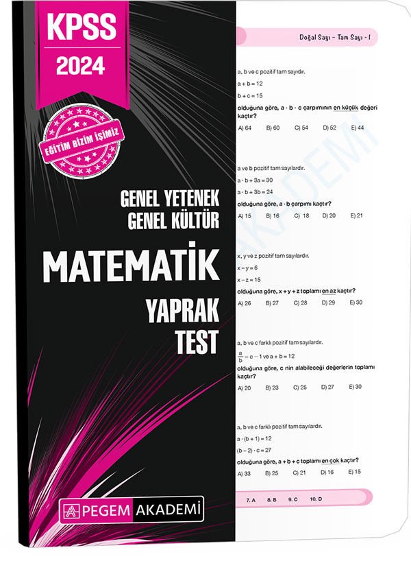 2024 KPSS Genel Yetenek Genel Kültür Matematik Yaprak Test Pegem Akademi
