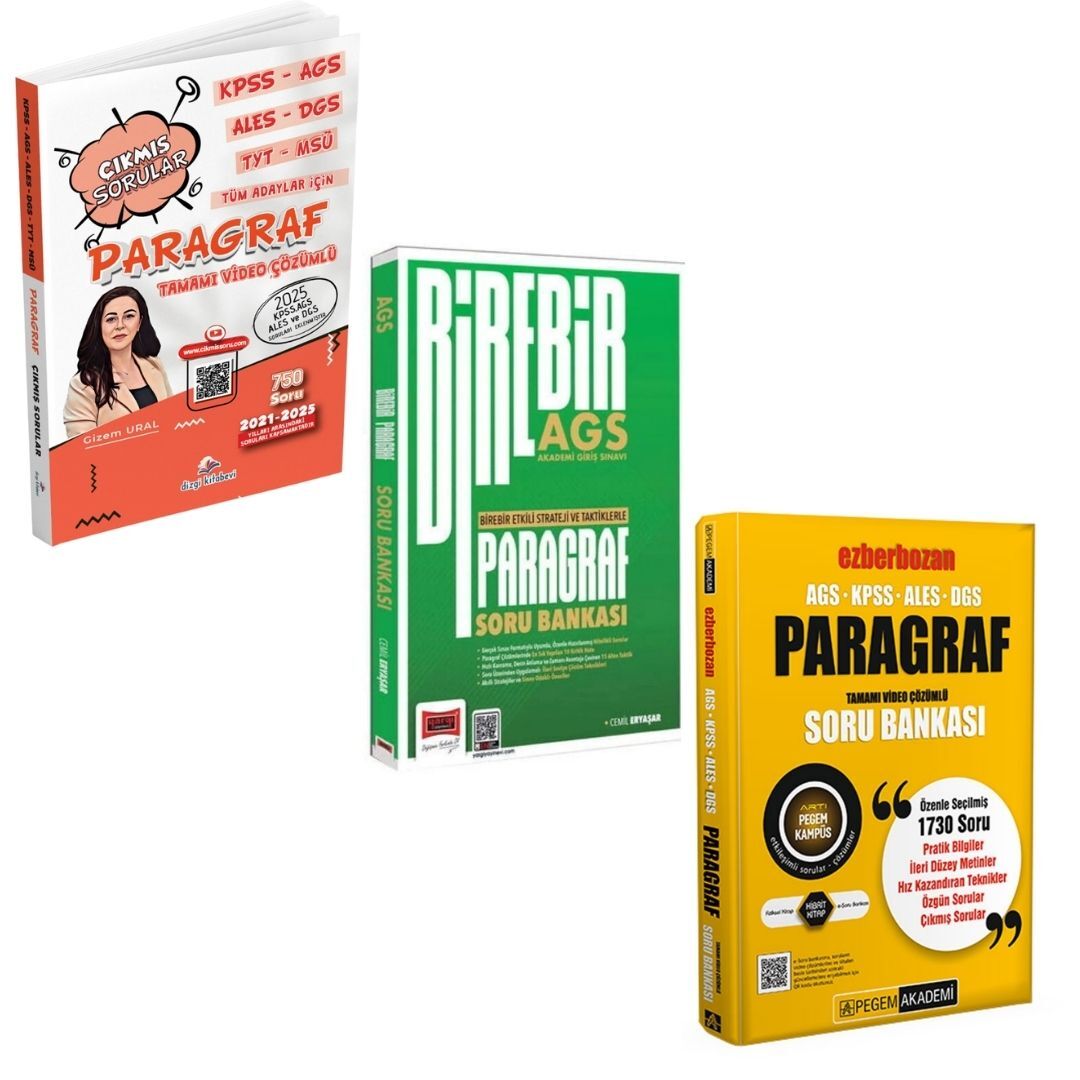 Dizgi Kitap KPSS AGS ALES DGS 3'lü Kazandıran Paragraf Soru Bankası Çıkmış Sorular  Seti