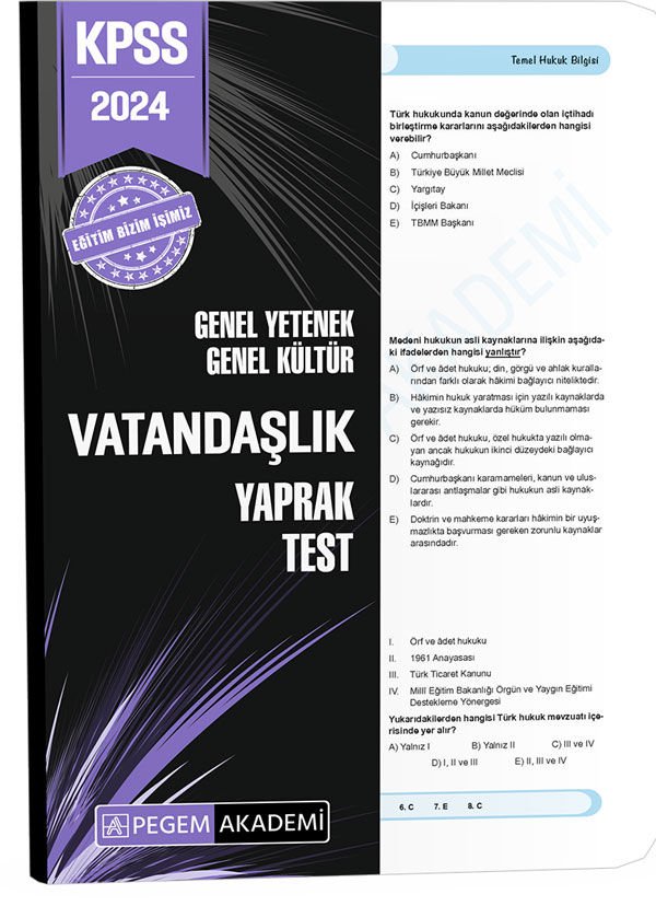 2024 KPSS Genel Yetenek Genel Kültür Vatandaşlık Yaprak Test Pegem Yayınları