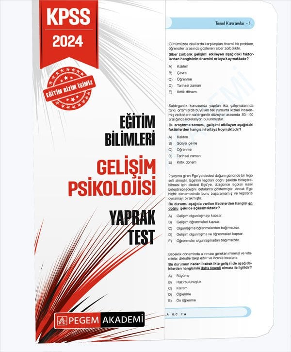2024 KPSS Eğitim Bilimleri Gelişim Psikolojisi Yaprak Test Pegem Akademi