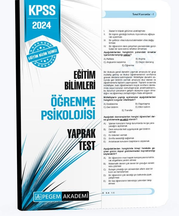2024 KPSS Eğitim Bilimleri Öğrenme Psikolojisi Yaprak Test Pegem Akademi