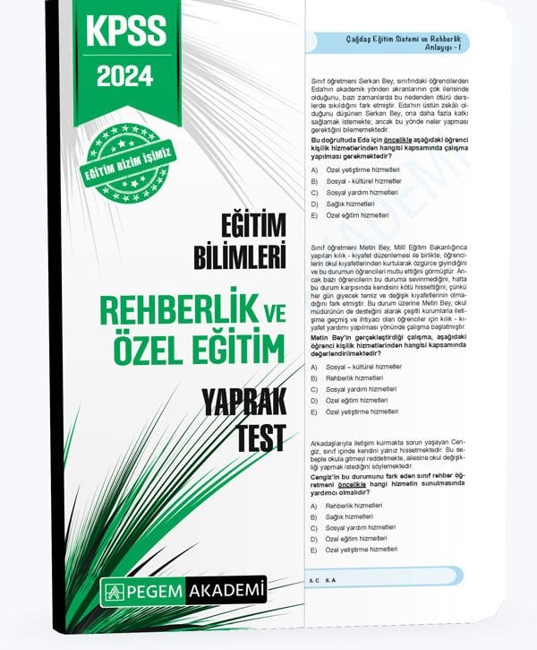 2024 KPSS Eğitim Bilimleri Rehberlik ve Özel Eğitim Yaprak Test Pegem Akademi