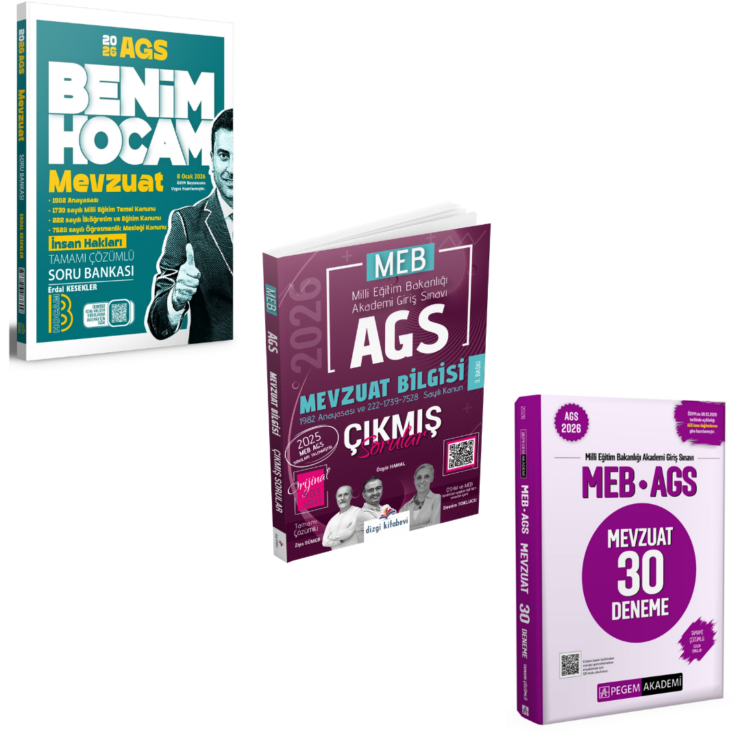 Dizgi Kitap 2026 MEB AGS Mevzuat Bilgisi Çıkmış Sorular & MEB AGS Mevzuat 30 Deneme Pegem & MEB-AGS Mevzuat Bilgisi Soru Bankası Benim Hocam Seti
