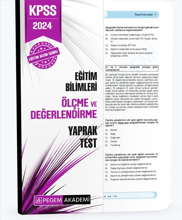 2024 KPSS Eğitim Bilimleri Ölçme ve Değerlendirme Yaprak Test Pegem Akademi