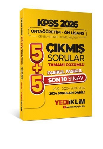 2026 Ortaöğretim Ön Lisans Genel Yetenek Genel Kültür 5+5 Tamamı Çözümlü Son 10 Sınav Fasikül Fasikül Çıkmış Sorular Yediiklim Yayınları
