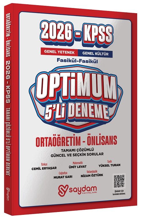 2026 KPSS Lise Ortaöğretim Ön Lisans Optimum 5 Deneme Fasikül Çözümlü Saydam Yayınları