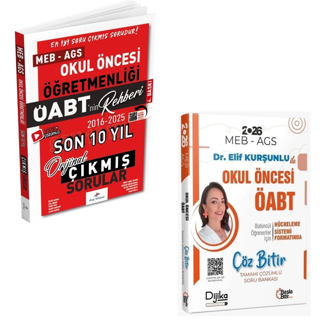 Dizgi Kitap 2026 Meb Ags Öabt Okul Öncesi Öğretmenliği Son 10 Yıl Çıkmış Sınav Soruları ve 2026 Öabt Meb Ags Okul Öncesi Öğretmenliği Çöz Bitir Soru Bankası Dijika Yayınları Seti