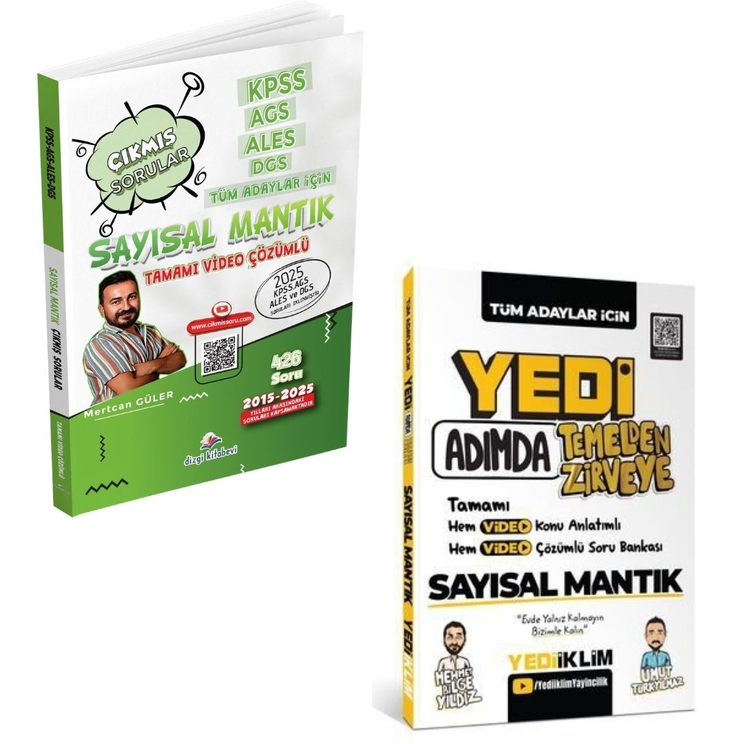 Dizgi Kitap ALES DGS KPSS AGS Tüm Adaylar Sayısal Mantık Tamamı Çözümlü Çıkmış Sorular ve Yedi Adımda Temelden Zirveye Sayısal Mantık Konu Anlatımlı Soru Bankası Yediiklim Yayınları Seti