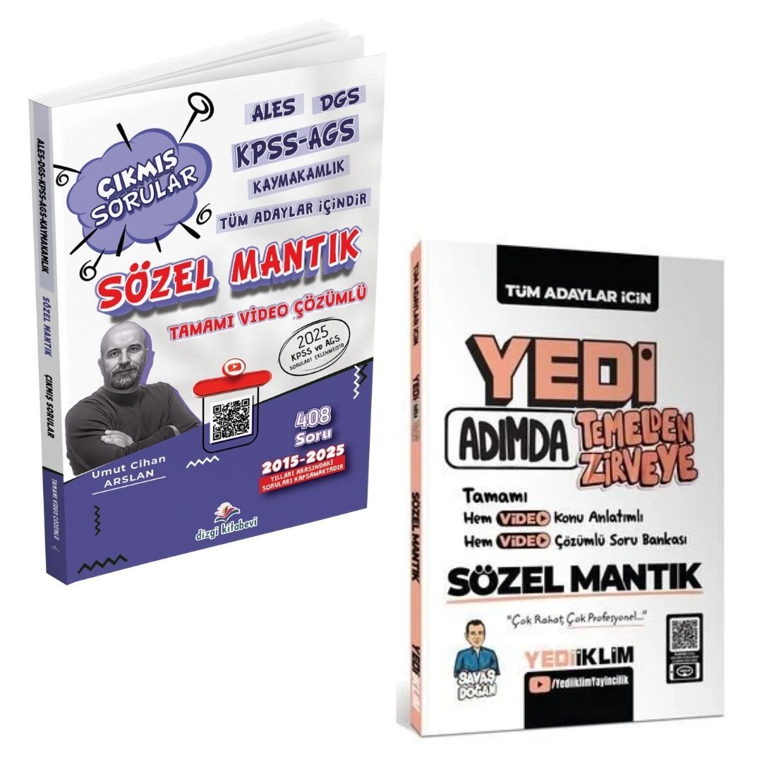 Dizgi Kitap ALES DGS KPSS AGS Kaymakamlık Tüm Adaylar Sözel Mantık Tamamı Çözümlü Çıkmış Sorular ve Yedi Adımda Temelden Zirveye Sözel Mantık Konu Anlatımlı Soru Bankası Yediiklim Yayınları Seti