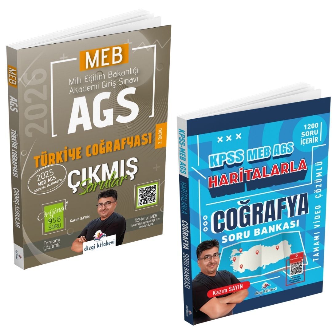 Dizgi Kitap 2026 MEB AGS Tamamı Video Çözümlü Türkiye Coğrafyası Çıkmış Sorular & KPSS MEB AGS Haritalarla Coğrafya Tamamı Video Çözümlü Soru Bankası Seti