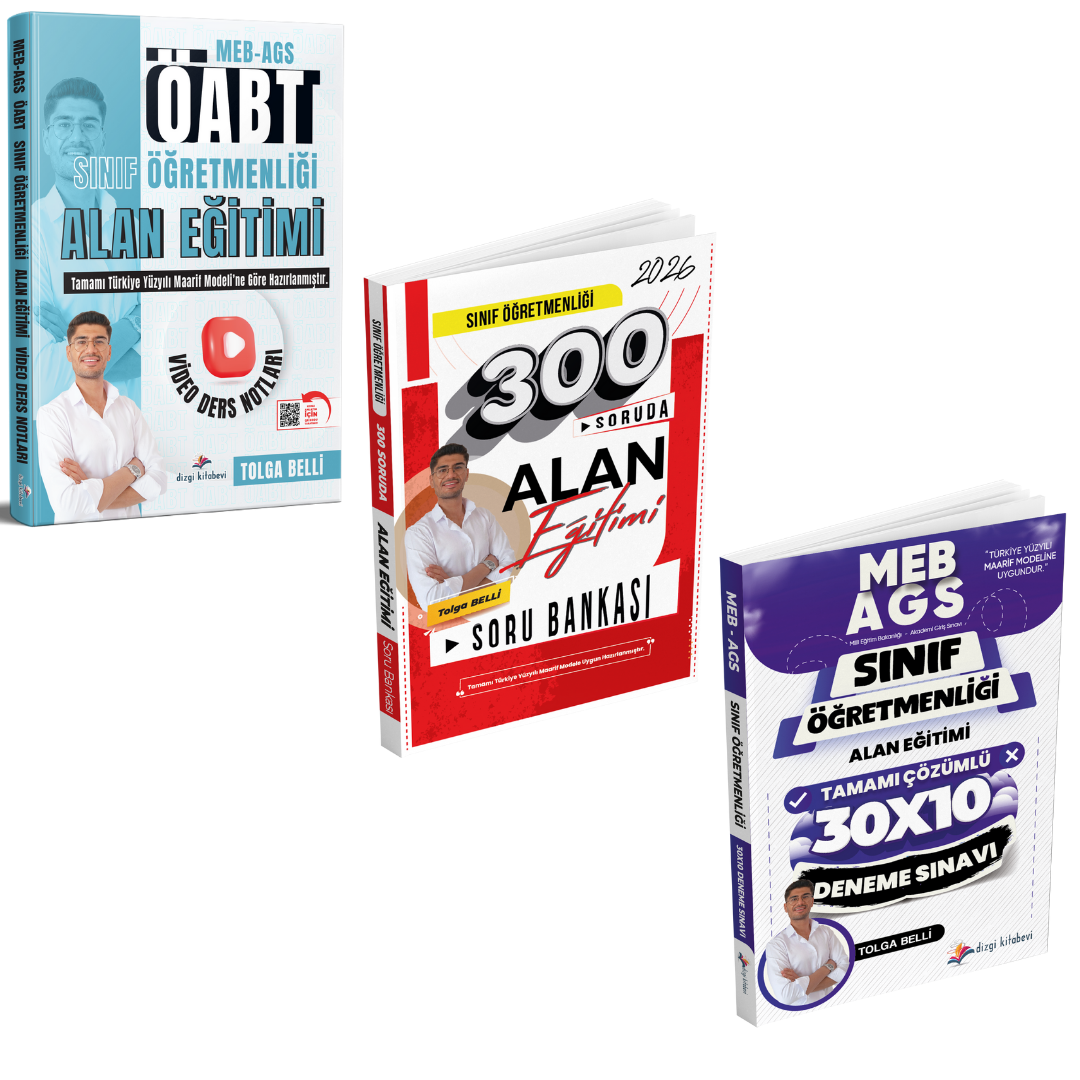 Dizgi Kitap 2026 Meb Ags ÖABT Sınıf Öğretmenliği Alan Eğitimi Video Ders Notları & Sınıf Öğretmenliği Soru Bankası ve Sınıf Öğretmenliği 10 Deneme Süper 3'lü Set Tolga Belli