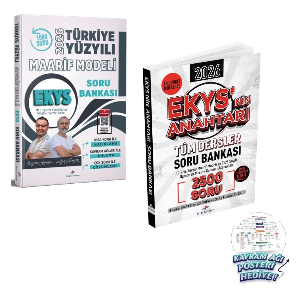 Dizgi Kitap 2026 MEB EKYS Müdür ve Müdür Yardımcılığı Soru Bankası 2500 Soru ve MEB EKYS Türkiye Yüzyılı Maarif Modeli Tamamı Video Çözümlü Soru Bankası 2'li Soru Seti Serkan Tigit