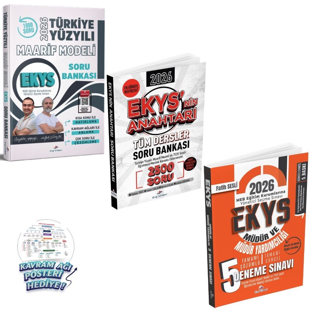 Dizgi Kitap 2026 MEB EKYS Türkiye Yüzyılı Maarif Modeli Soru Bankası & MEB EKYS Ekys'nin Anahtarı Tüm Dersler Soru Bankası ve MEB EKYS Müdür ve Müdür Yardımcılığı 5`li Deneme Seti