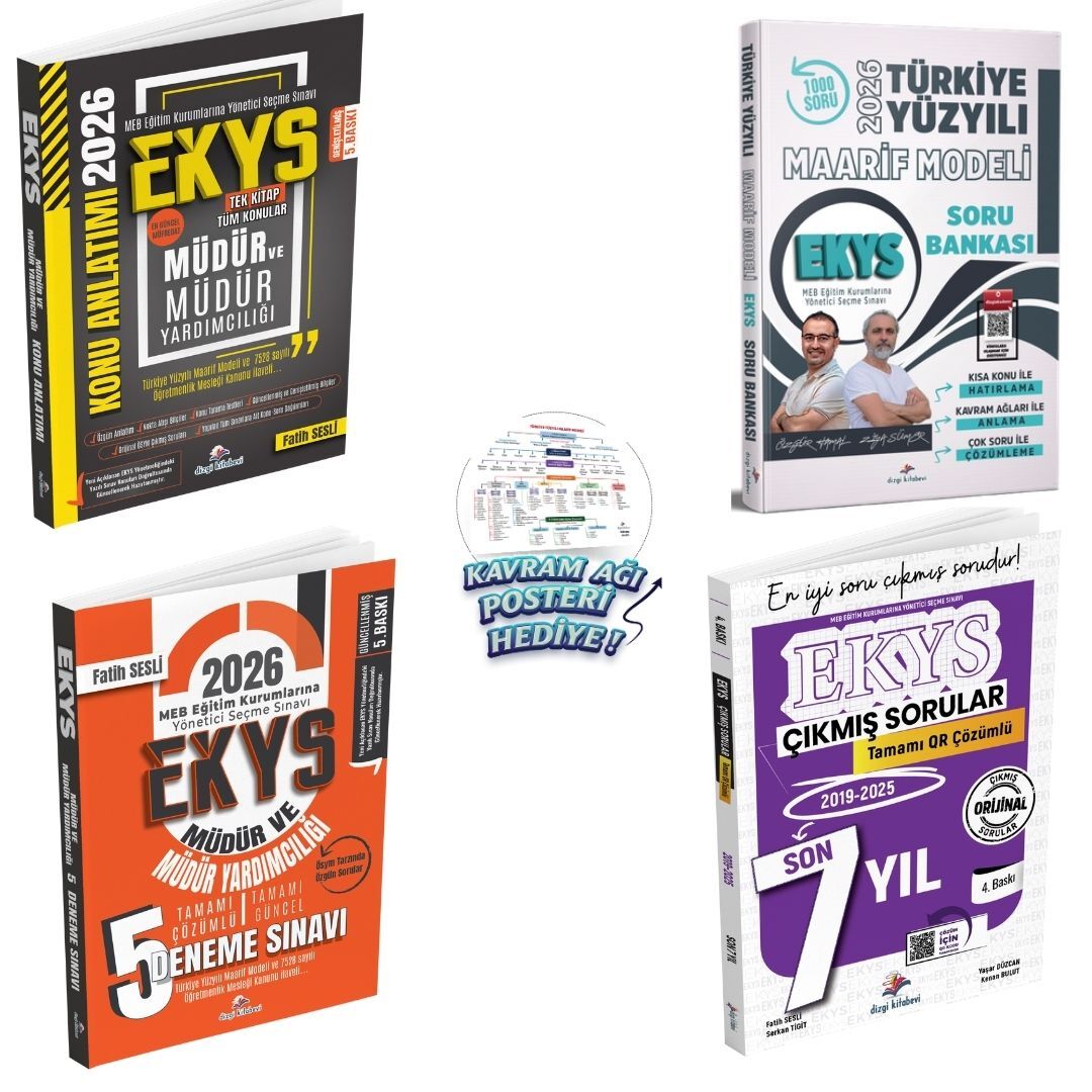 Dizgi Kitap 2026 MEB EKYS Müdür ve Müdür Yardımcılığı Konu Anlatım & EKYS Türkiye Yüzyılı Maarif Modeli Soru Bankası & EKYS 5`li Deneme ve MEB EKYS Son 7 Yıl Çıkmış Sorular 4'lü Set