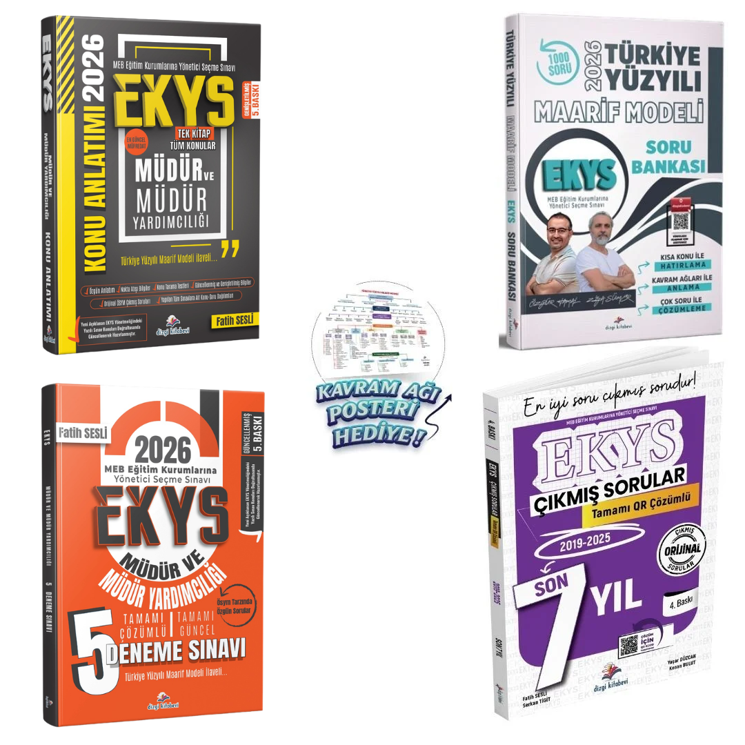 Dizgi Kitap 2026 MEB EKYS Müdür ve Müdür Yardımcılığı Konu Anlatım & EKYS Türkiye Yüzyılı Maarif Modeli Soru Bankası & EKYS 5`li Deneme ve MEB EKYS Son 7 Yıl Çıkmış Sorular 4'lü Set