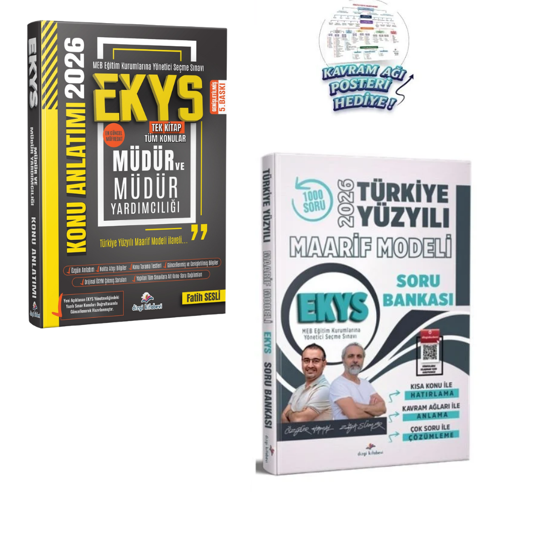 Dizgi Kitap 2026 MEB EKYS Müdür ve Müdür Yardımcılığı Konu Anlatımı ve 2026 MEB EKYS Türkiye Yüzyılı Maarif Modeli Tamamı Video Çözümlü Soru Bankası Seti