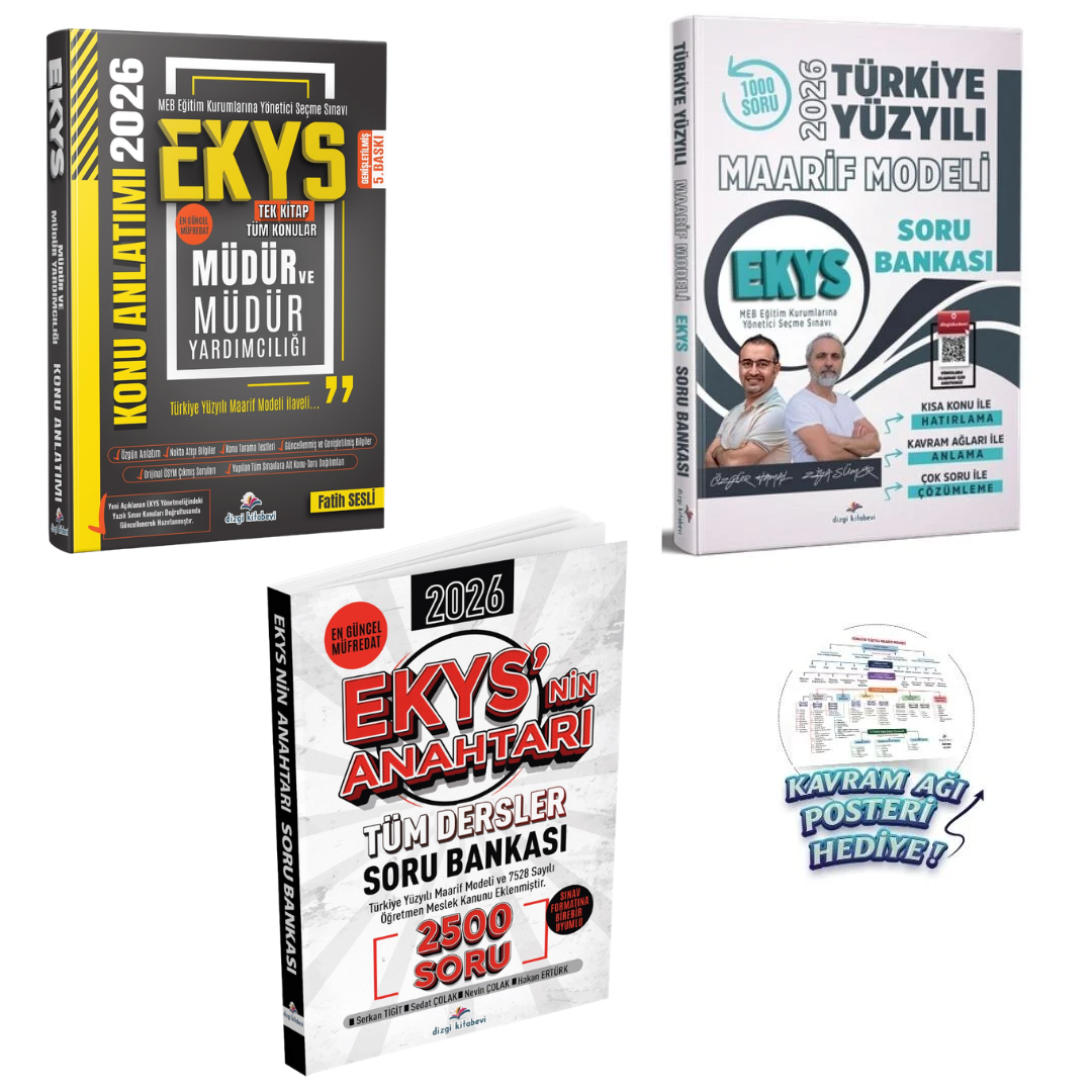 Dizgi Kitap 2026 MEB EKYS Müdür ve Müdür Yardımcılığı Konu Anlatımı & MEB EKYS Türkiye Yüzyılı Maarif Modeli Soru Bankası &  MEB EKYS Ekys'nin Anahtarı Tüm Dersler Soru Bankası 2500 Soru Seti