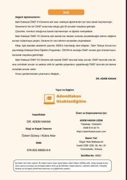 Adem Hakan Uzem 2026 MEB-AGS ÖABT Baki Türk Dili Edebiyatı Öğretmenliği Dijital Çözümlü 5 Deneme﻿