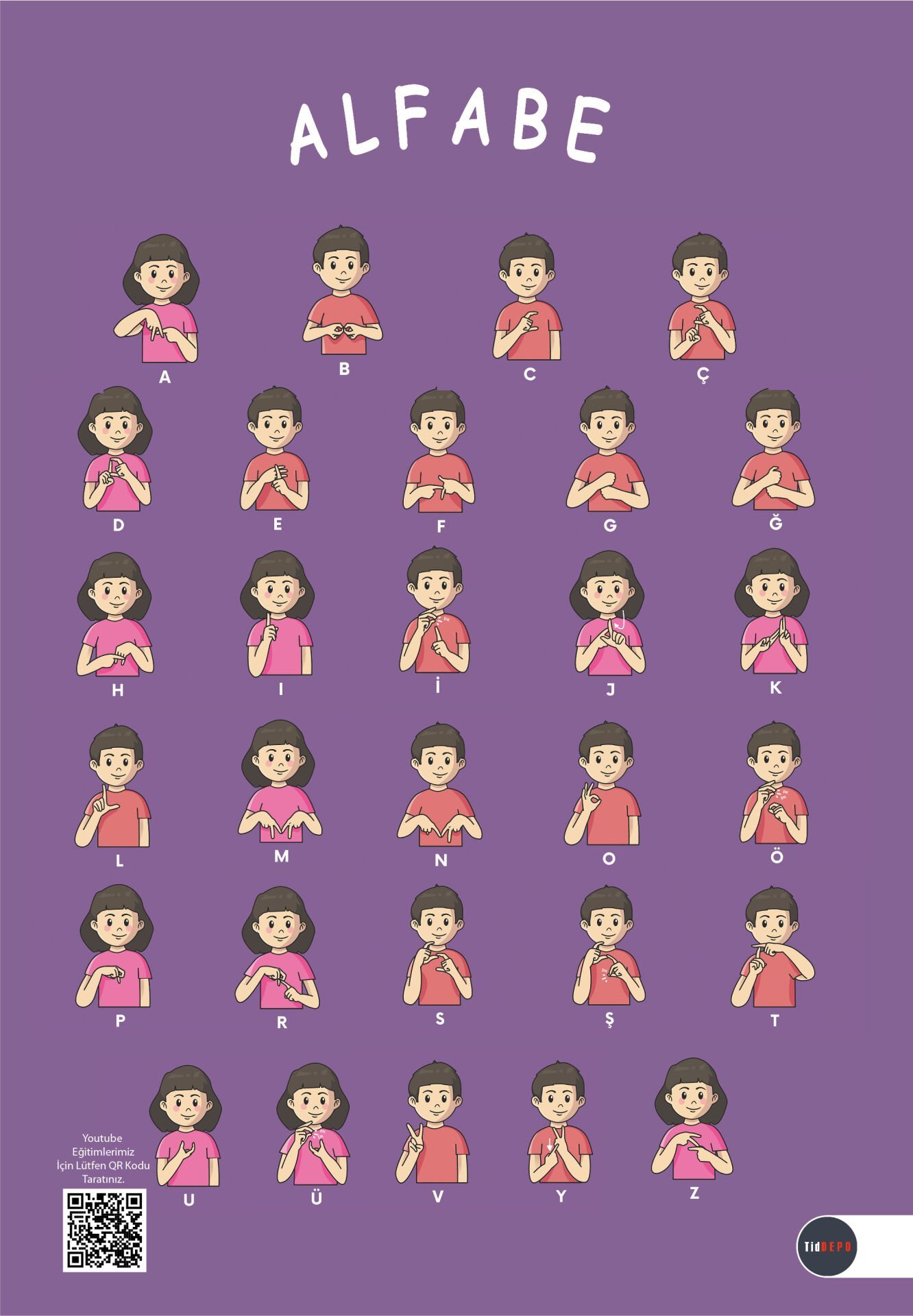 İşaret Dili ile Alfabe Posteri-TİD Eğitim Materyalleri