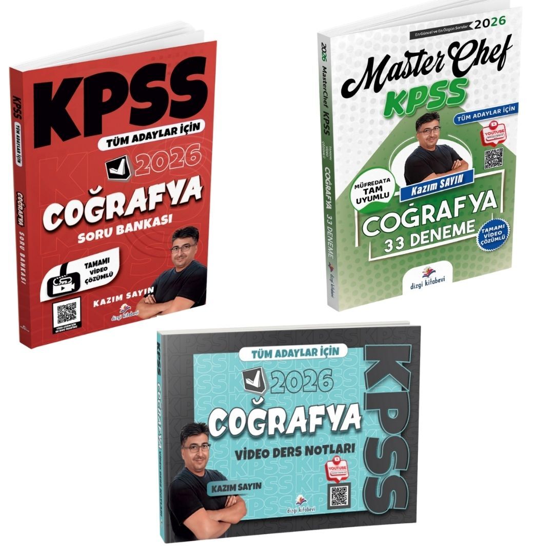 Dizgi Kitap 2026 Tüm Adaylar İçin Kpss Coğrafya Video Ders Notları, Soru Bankası ve Deneme Seti Kazım Sayın