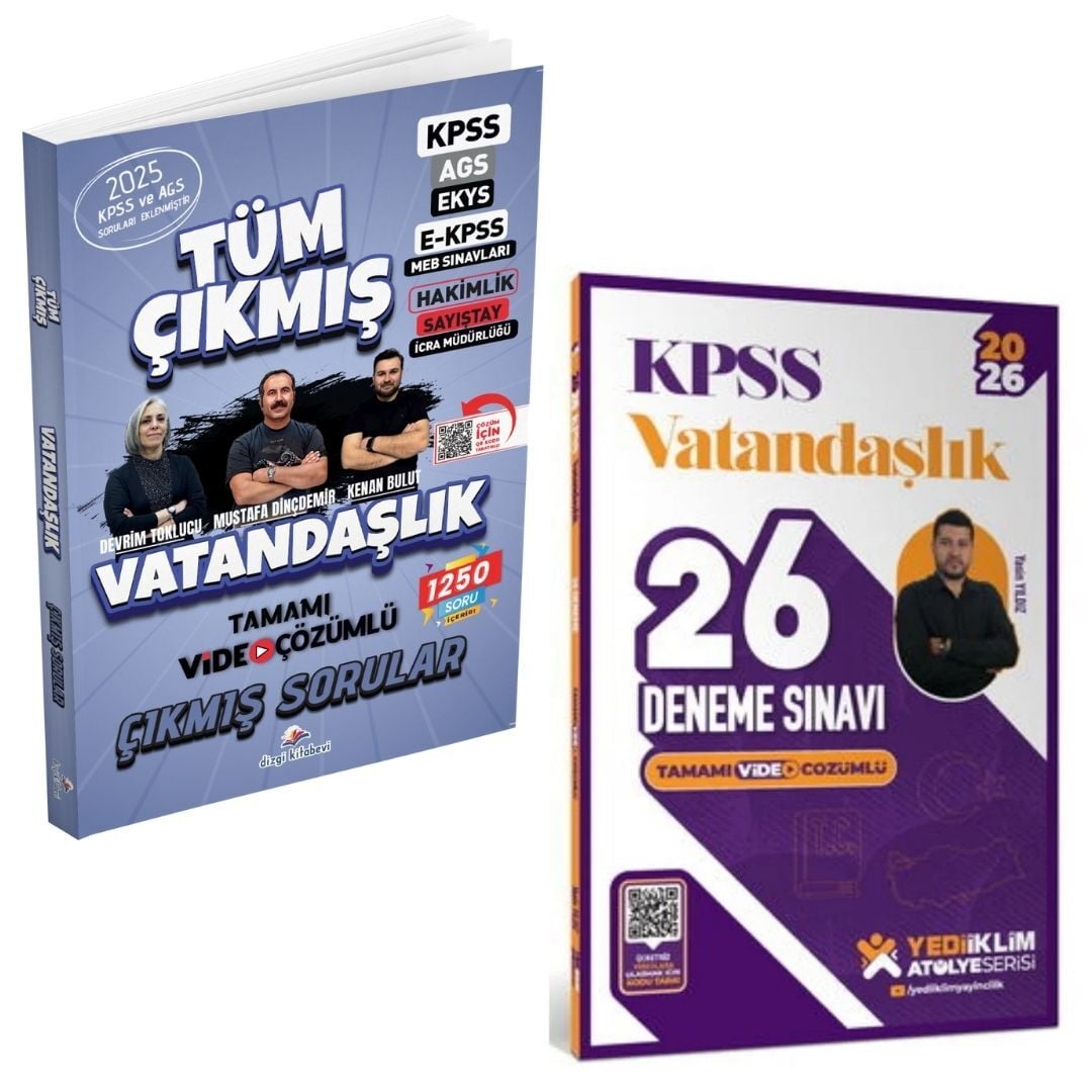 Dizgi Kitap 2026 Vatandaşlık Tüm Sınavlar Çıkmış Sorular ve KPSS Vatandaşlık 26 Deneme Sınavı Yediiklim Yayınları Seti