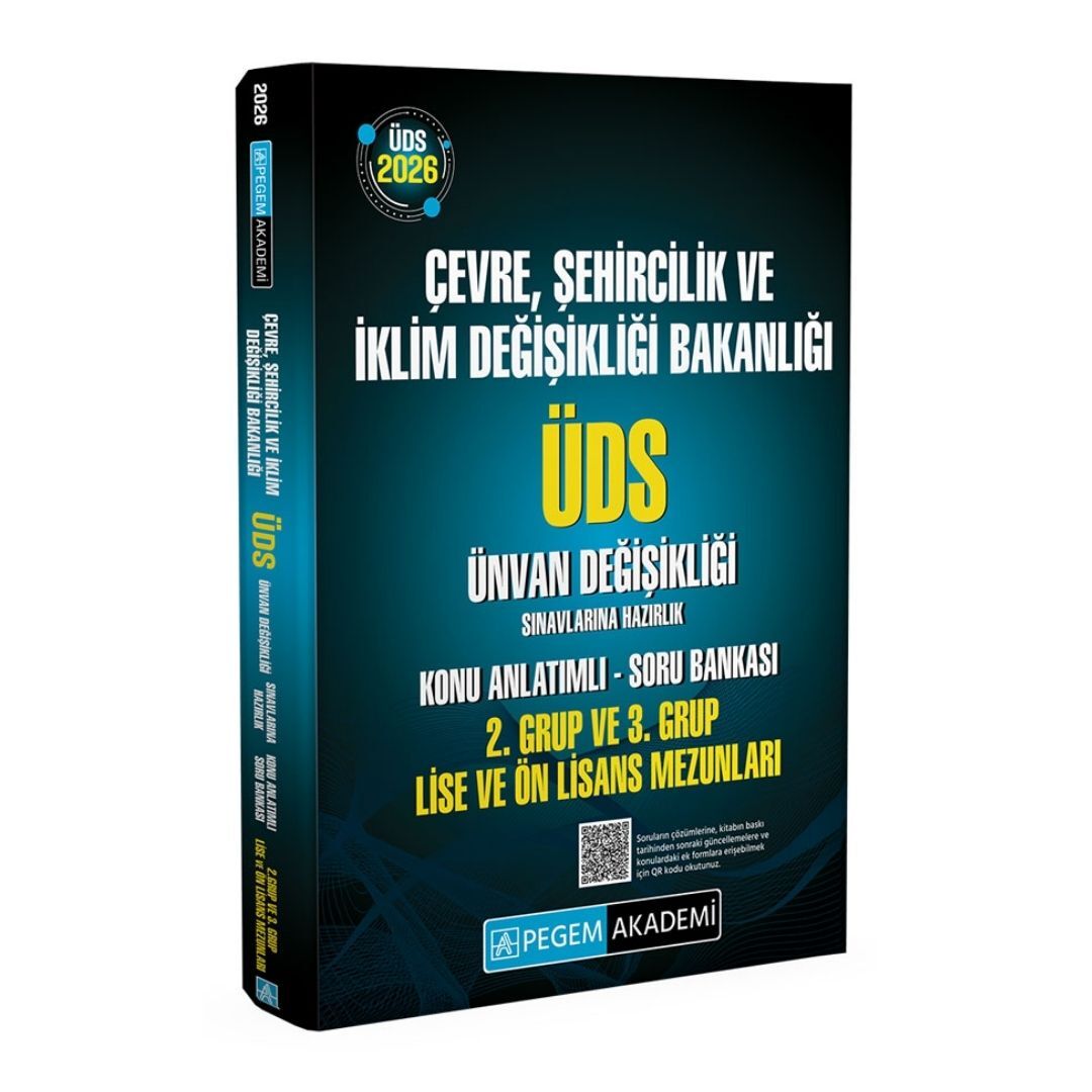 2026 ÜDS Çevre Şehircilik ve İklim Değişikliği Bakanlığı ÜDS Ünvan Değişikliği Sınavlarına Hazırlık Konu Anlatımlı Soru Bankası 2. Grup ve 3. Grup ÖN LİSANS MEZUNLARI Pegem Yayınları
