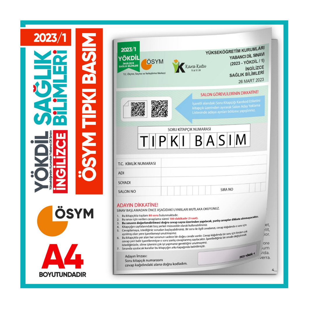 2023/1 YÖKDİL İngilizce SAĞLIK BİLİMLERİ ÖSYM Çıkmış Soru Tıpkı Basım Deneme Kitapçığı Türkiye Genel İnformal Yayınları