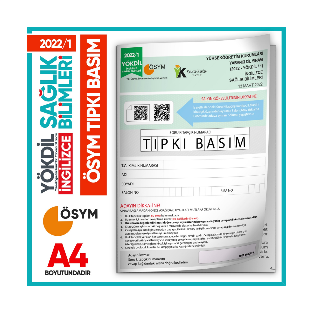2022/1 YÖKDİL İngilizce SAĞLIK BİLİMLERİ ÖSYM Çıkmış Soru Tıpkı Basım Deneme Kitapçığı Türkiye Genel İnformal Yayınları