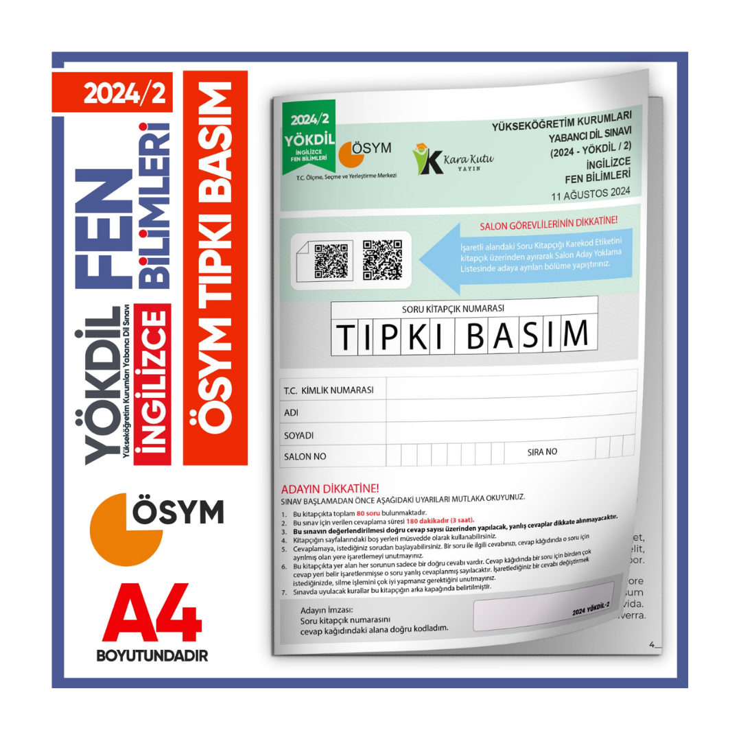 2024/2 YÖKDİL İngilizce FEN BİLİMLERİ ÖSYM Çıkmış Soru Tıpkı Basım Deneme Kitapçığı Türkiye Geneli İnformal Yayınları