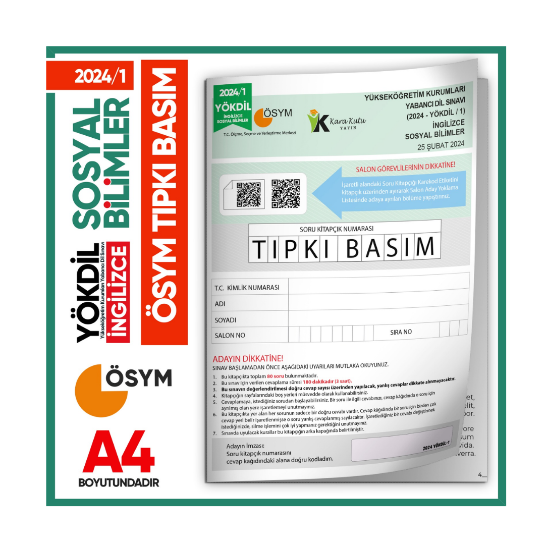 2024/1 YÖKDİL İngilizce SOSYAL BİLİMLER ÖSYM Çıkmış Soru Tıpkı Basım Deneme Kitapçığı Türkiye Geneli İnformal Yayınları