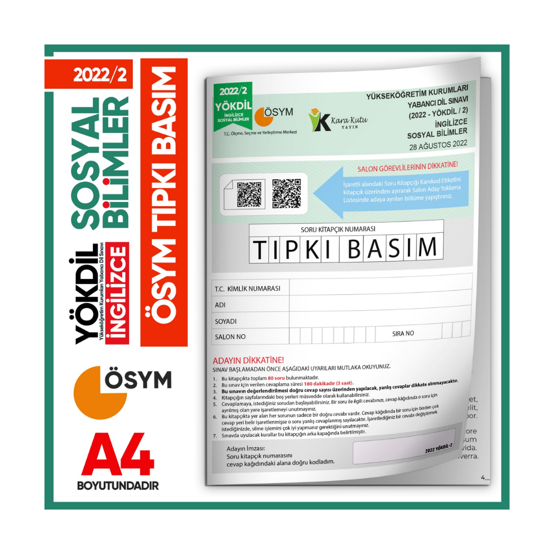 2022/2 YÖKDİL İngilizce SOSYAL BİLİMLER ÖSYM Çıkmış Soru Tıpkı Basım Deneme Kitapçığı Türkiye Geneli İnformal Yayınları