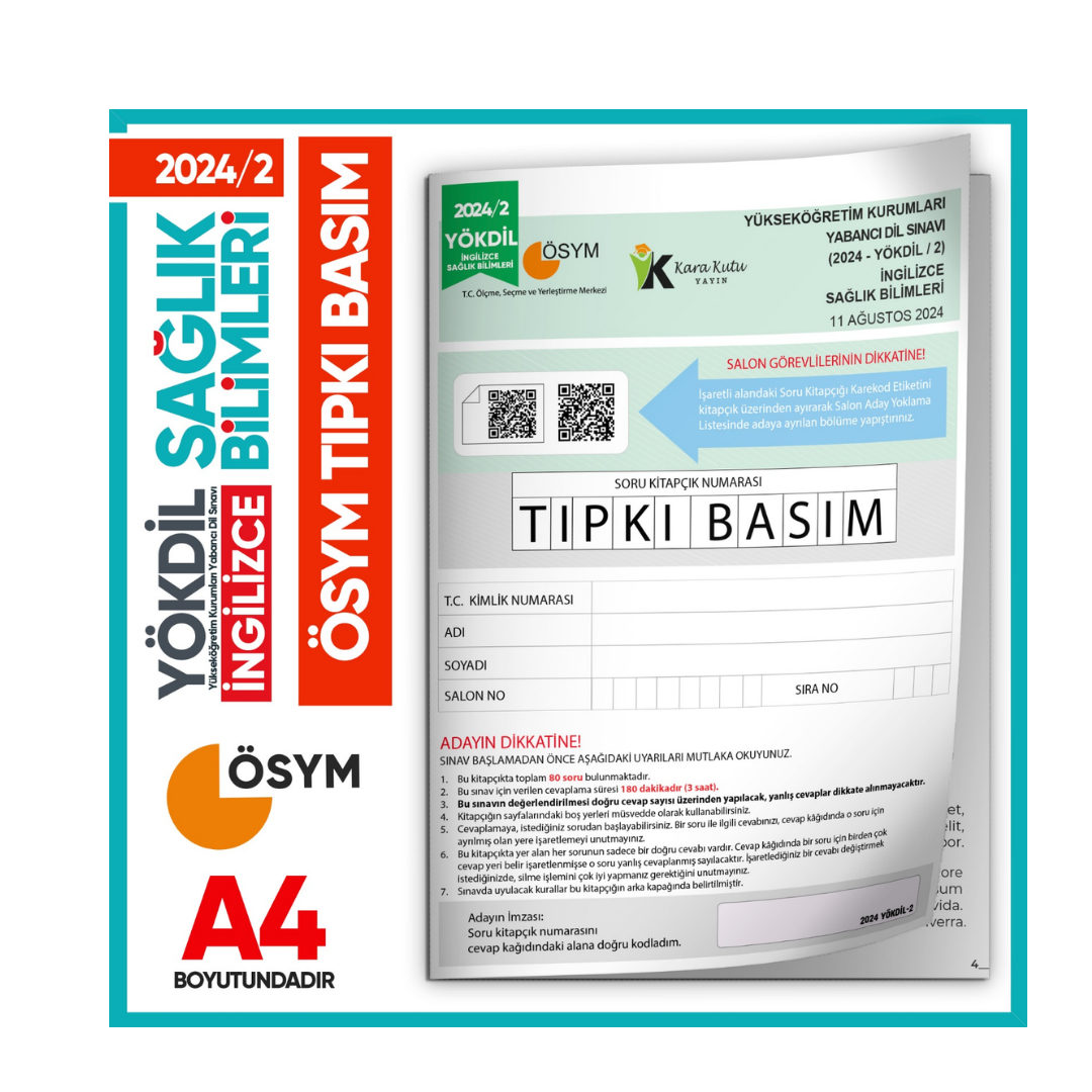 2024/2 YÖKDİL İngilizce SAĞLIK BİLİMLERİ ÖSYM Çıkmış Soru Tıpkı Basım Deneme Kitapçığı Türkiye Genel İnformal Yayınları
