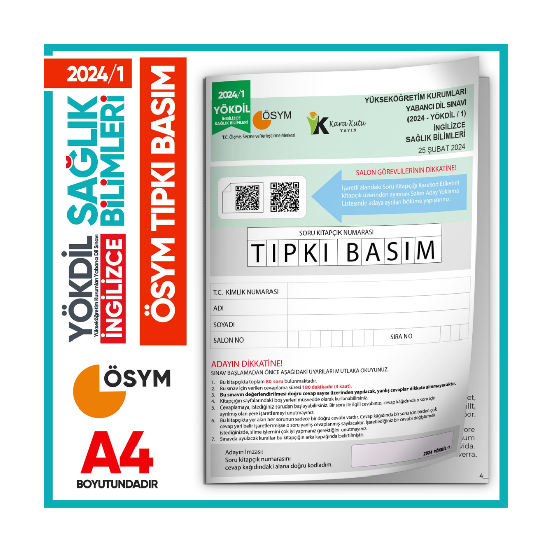 2024/1 YÖKDİL İngilizce SAĞLIK BİLİMLERİ ÖSYM Çıkmış Soru Tıpkı Basım Deneme Kitapçığı Türkiye Geneli İnformal Yayınları