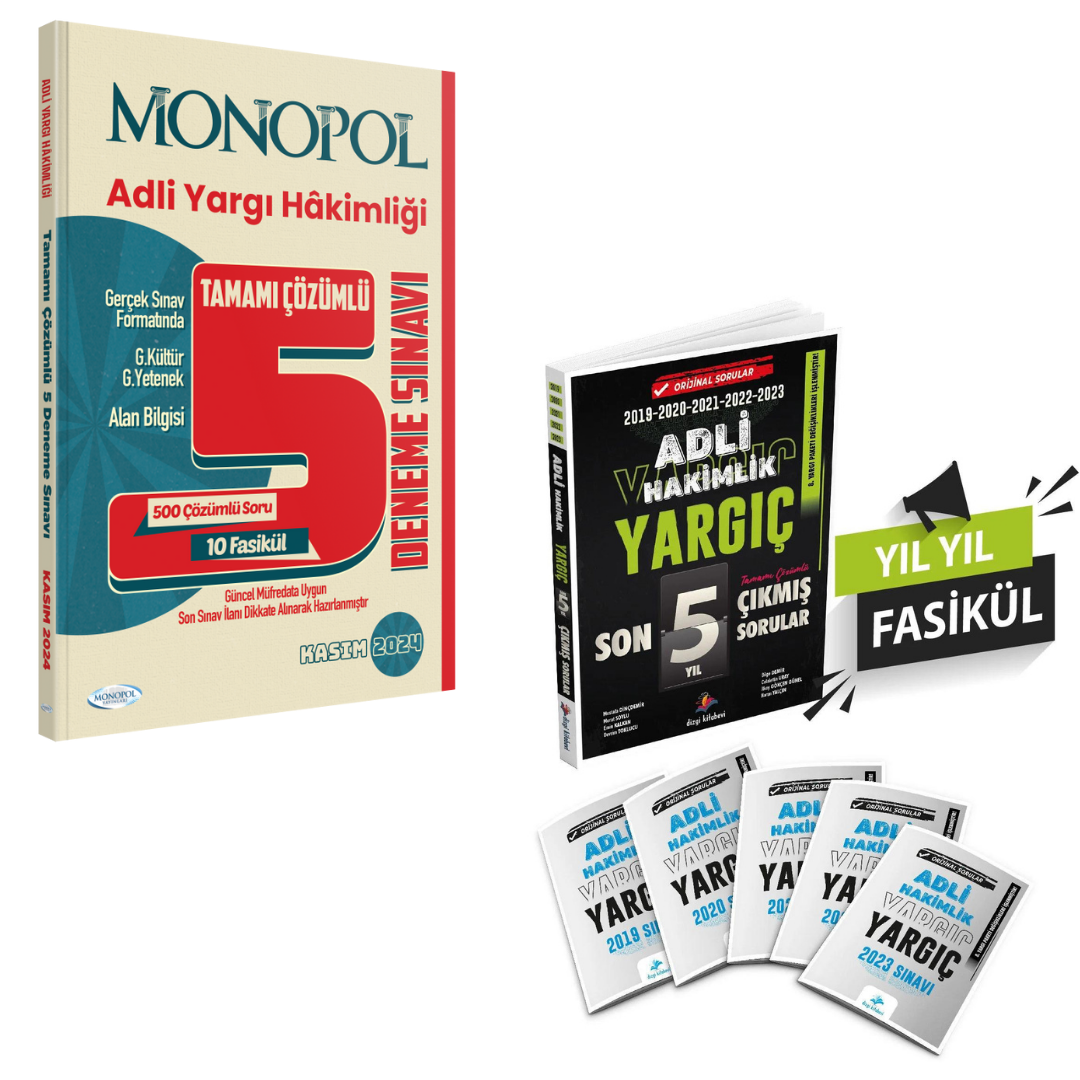 Dizgi Kitap Yargıç Adli Hakimlik Tamamı Çözümlü Son 5 Yıl Çıkmış Sorular ve Monopol Çözümlü 5 Deneme Seti