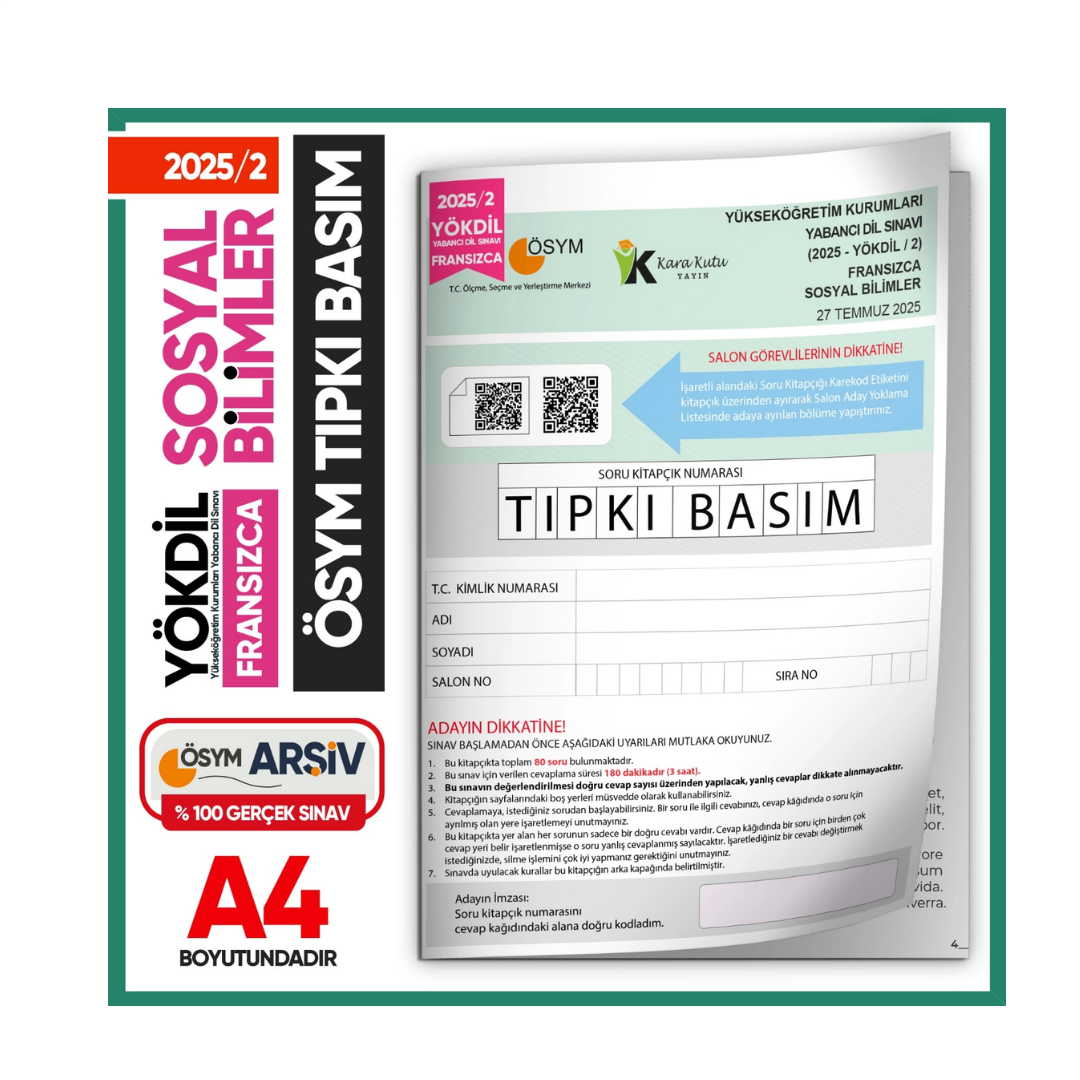 2025/2 YÖKDİL Fransızca SOSYAL Bilimler ÖSYM Çıkmış Soru Tıpkı Basım Deneme Kitapçığı Türkiye Geneli İnformal Yayınları