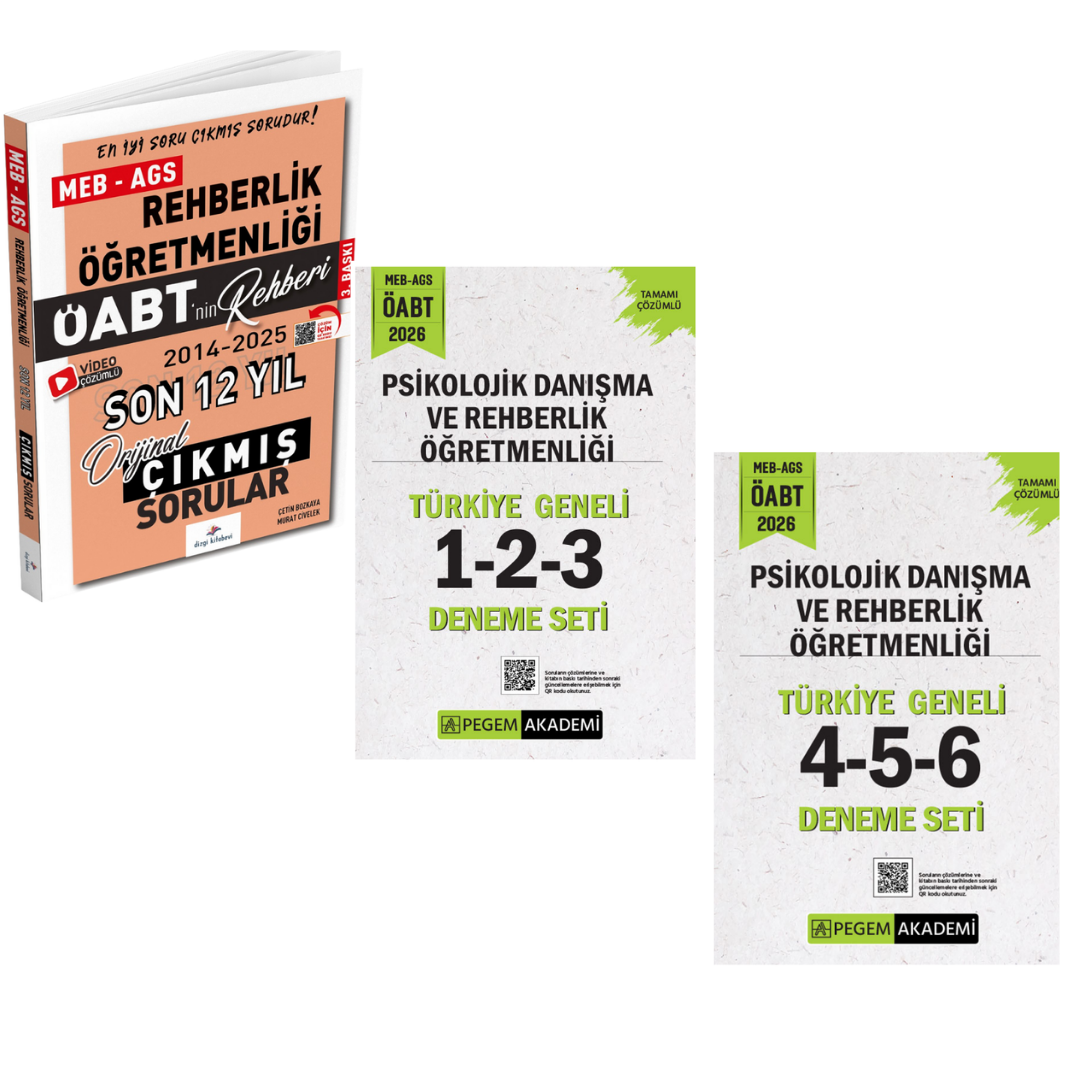 Dizgi Kitap 2026 Meb Ags ÖABT Rehberlik Öğretmenliği Son 12 Yıl Çıkmış Sınav Soruları & AGS ÖABT Psikolojik Danışma ve Rehberlik Öğretmenliği Türkiye Geneli 6'lı Deneme Pegem Yayınları Seti