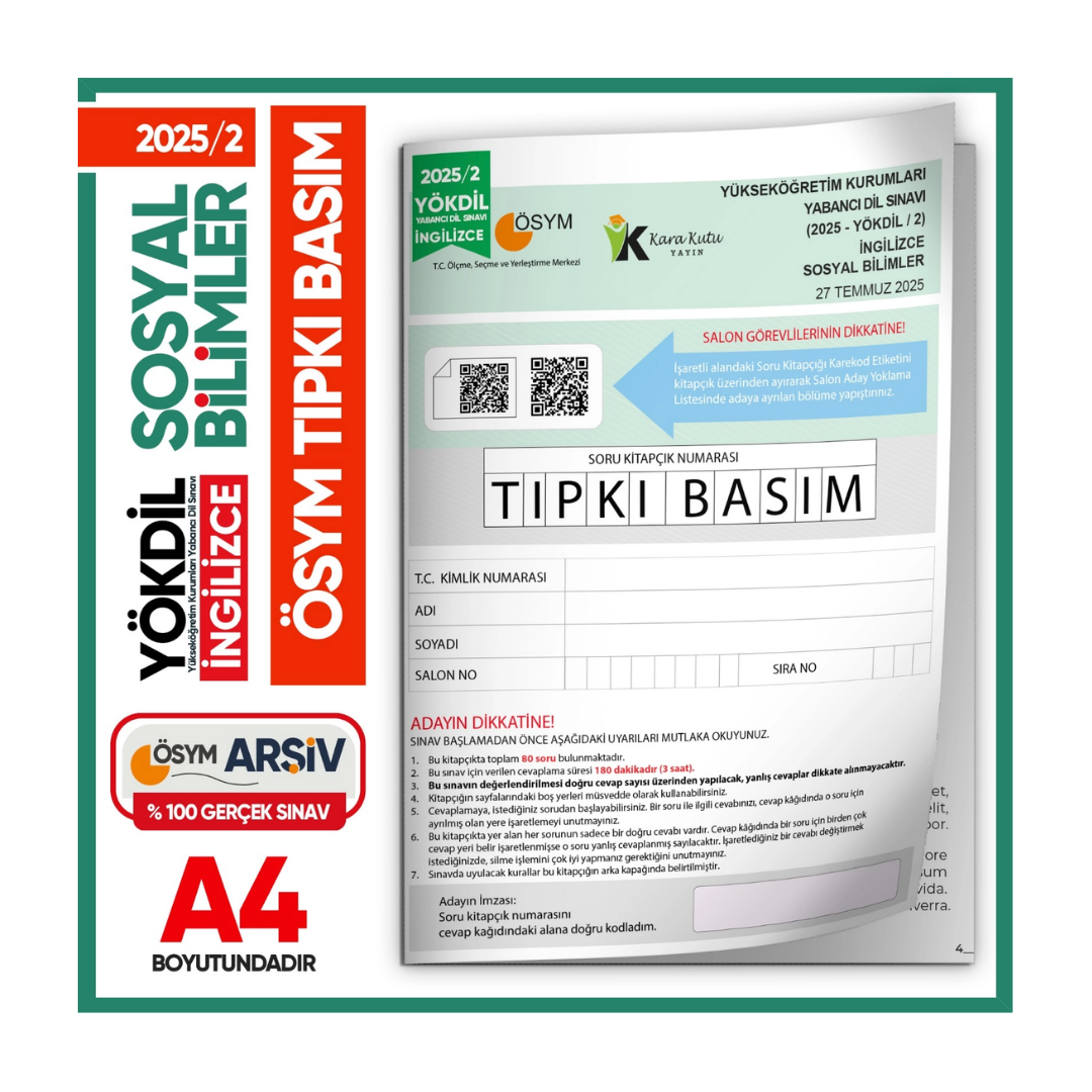 2025/2 YÖKDİL İngilizce SOSYAL Bilimler ÖSYM Çıkmış Soru Tıpkı Basım Deneme Kitapçığı Türkiye Geneli İnformal Yayınları