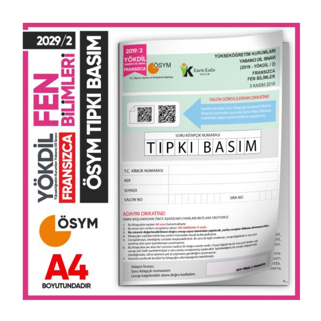 2019/2 YÖKDİL Fransızca Fen Bilimleri ÖSYM Çıkmış Soru Tıpkı Basım Deneme Kitapçığı Türkiye Geneli İnformal Yayınları