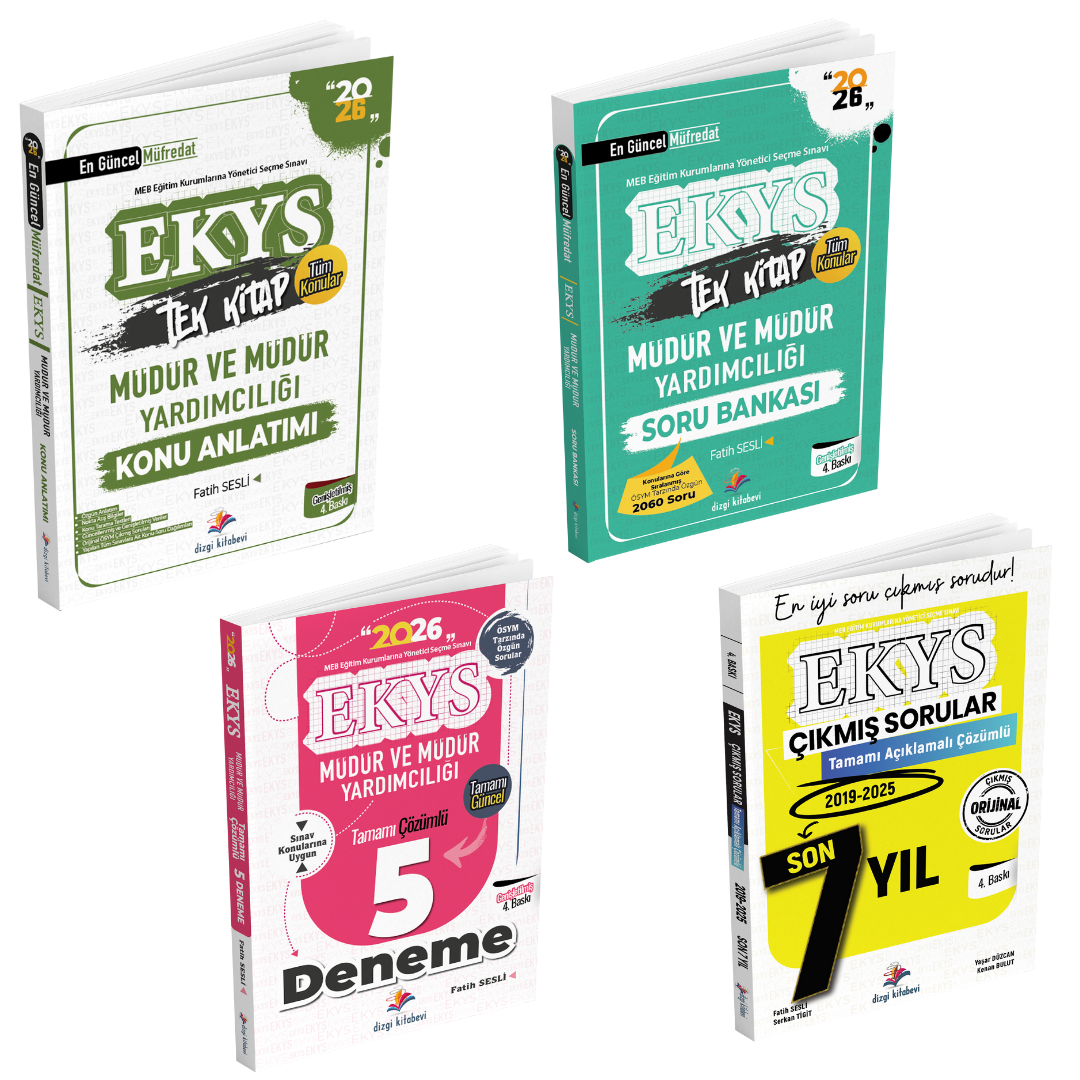 Dizgi Kitap 2026 MEB EKYS Müdür ve Müdür Yardımcılığı Konu Anlatımı, Soru Bankası, Deneme ve Tamamı Çözümlü Çıkmış Sorular Seti﻿ Fatih Sesli 4. Baskı
