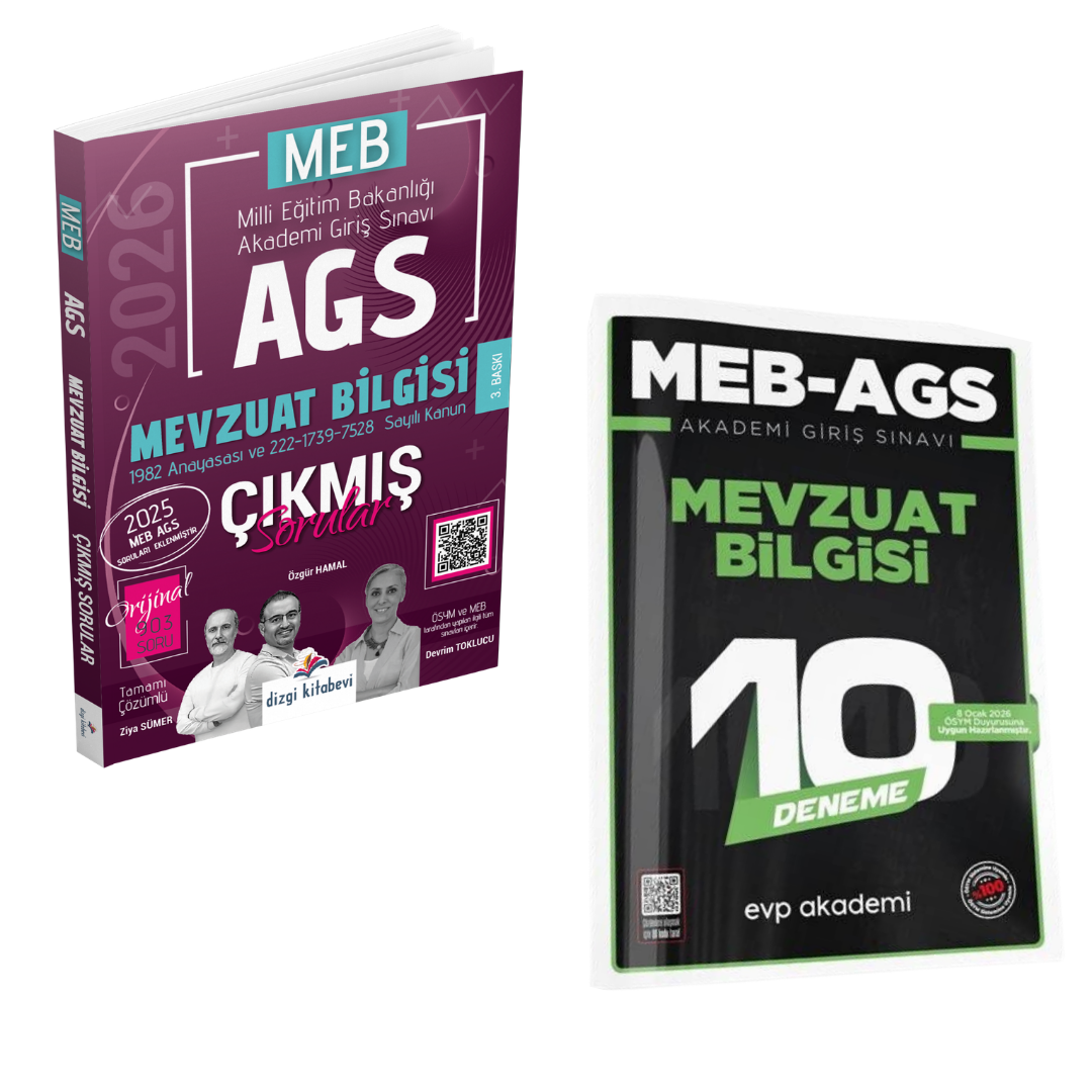 Dizgi Kitap 2026 MEB AGS Mevzuat Bilgisi Çıkmış Sorular & MEB-AGS Mevzuat Bilgisi 10 Deneme EVP Akademi Seti