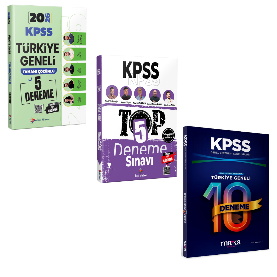 Dizgi Kitap 2026 KPSS Türkiye Geneli 5 Deneme & KPSS TOP 5 Tamamı PDF Çözümlü 5 Deneme & KPSS GK GY Türkiye Geneli 10 Deneme Marka Yayınları Seti