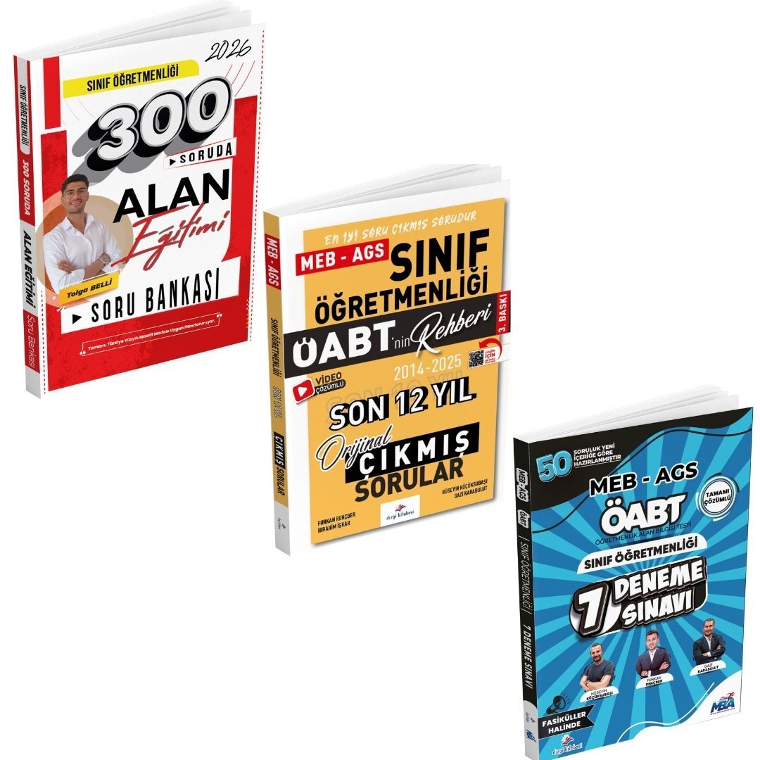 Dizgi Kitap 2026 Meb Ags ÖABT Sınıf Öğretmenliği 300 Soruda Alan Eğitimi Soru Bankası & Son 12 Yıl Çıkmış Sorular ve Deneme Seti