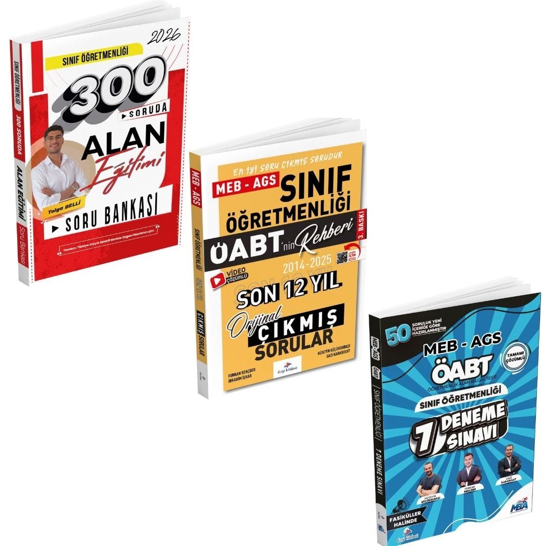 Dizgi Kitap 2026 Meb Ags ÖABT Sınıf Öğretmenliği 300 Soruda Alan Eğitimi Soru Bankası & Son 12 Yıl Çıkmış Sorular ve Deneme Seti